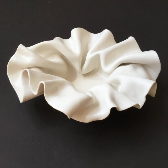 Alicja Ceramics White Bonnet Ruffled Organic Asymmetrical Handkerchief Bowl - Picture 2 of 16